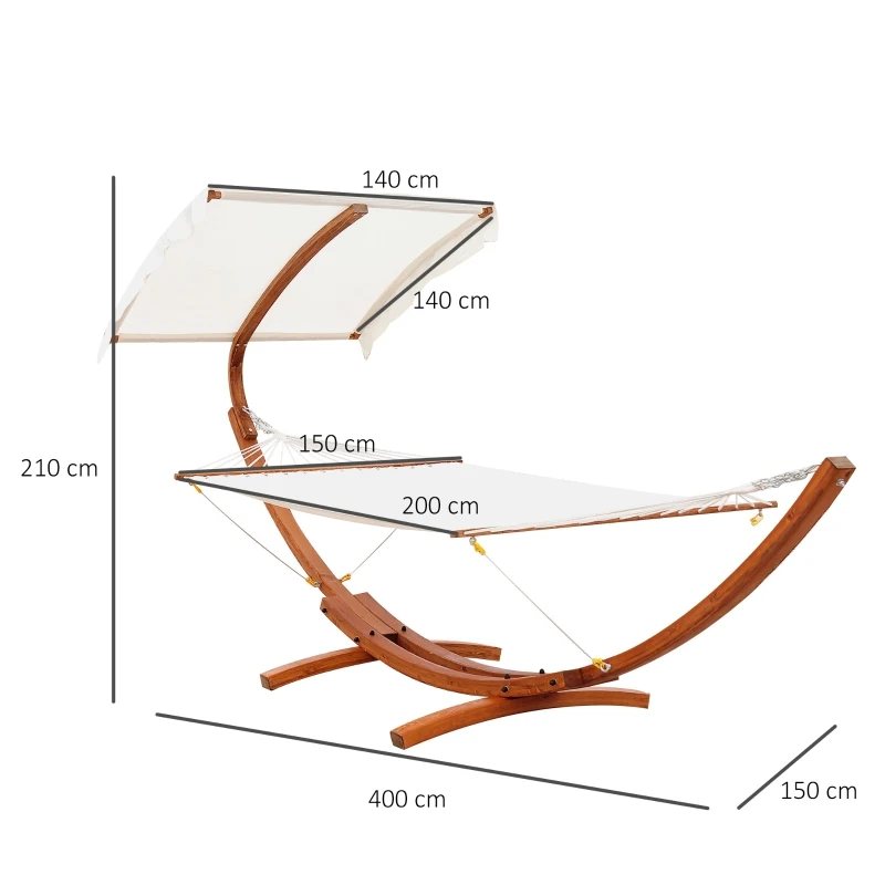 Outsunny Hamac sur Pied avec Support en Bois et Parasol 365 x 57 x 30 cm