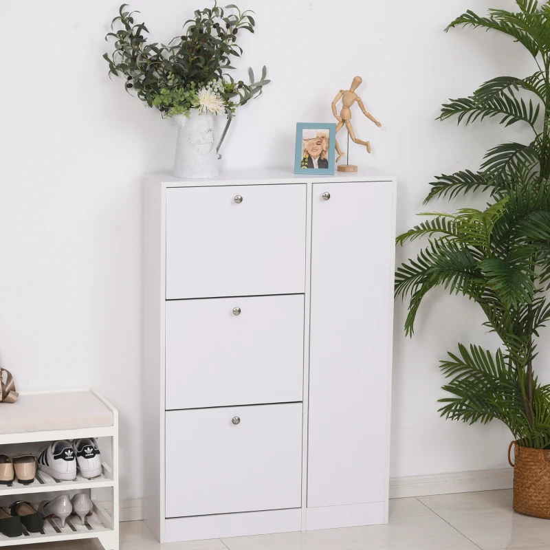 HOMCOM Wooden Shoe Rack Modern Storage Cabinet Cupboard with 4 Doors Hallway Furniture (Black)