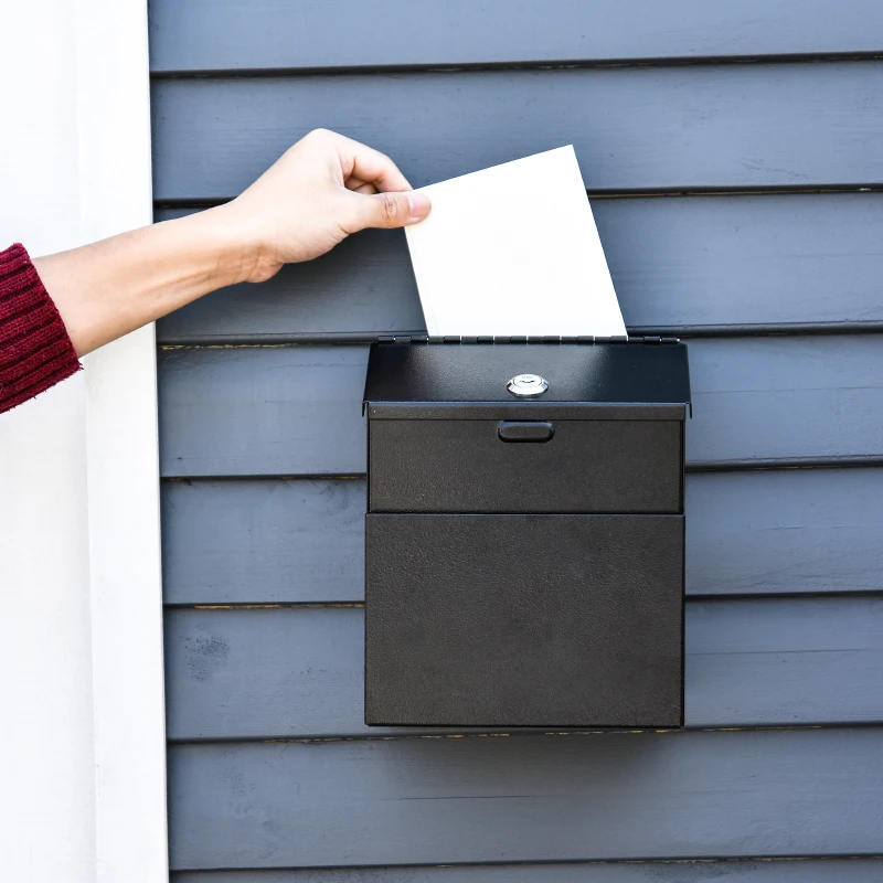 HOMCOM Steel Suggestion Post Box Mail Storage w/ 2 Keys Wall Mountable Or  Tabletop Use Maildrop Multifunctional Black
