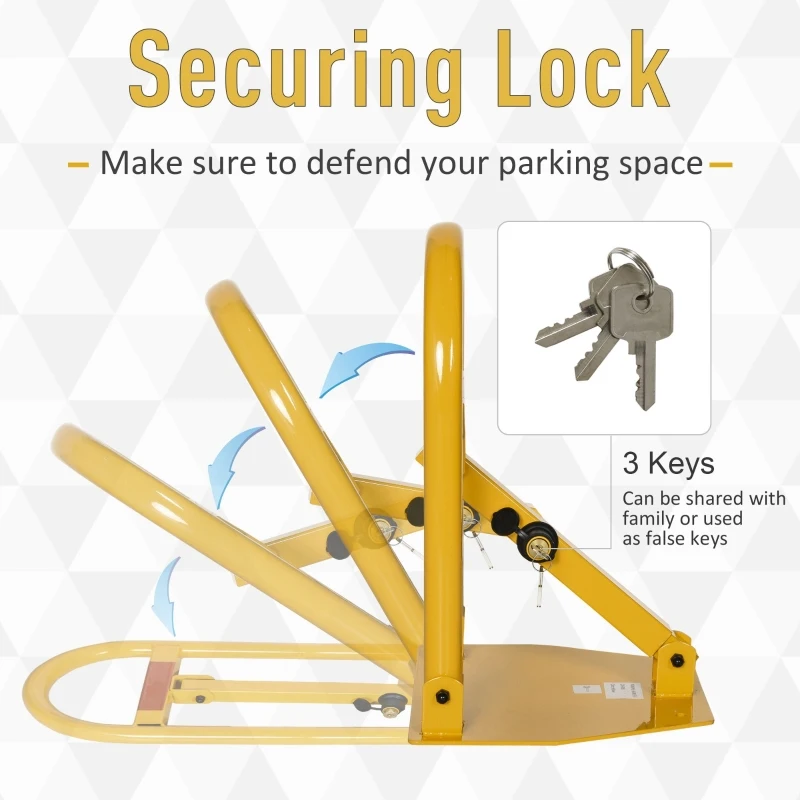 DURHAND Lockable Folding Parking Barrier w/ Red Reflective Sticker 3 Keys Car Parking Space Post Lock Manual Parking Blocker Steel