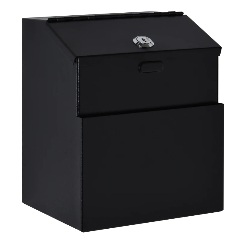 HOMCOM Steel Suggestion Post Box Mail Storage w/ 2 Keys Wall Mountable Or  Tabletop Use Maildrop Multifunctional Black
