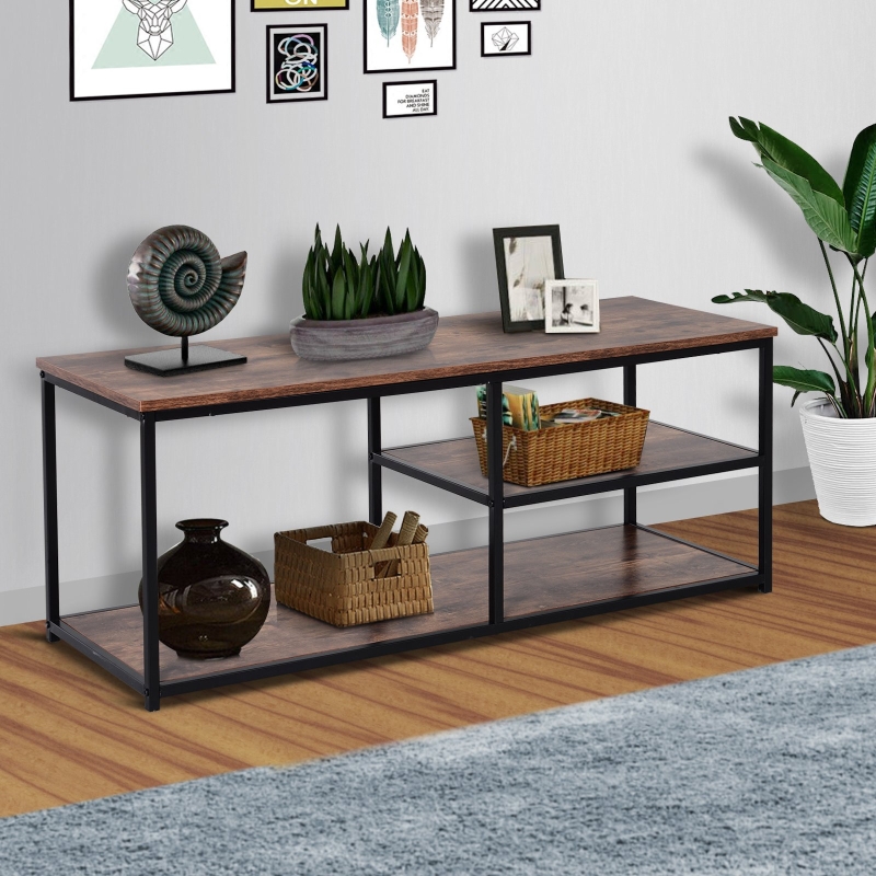 Homcom Steel Frame Industrial Style Tv Stand W Shelf Black Brown Aosom Uk Homcom Steel Frame Industrial Style Tv, Metal And Wood Tv Console Table Uk