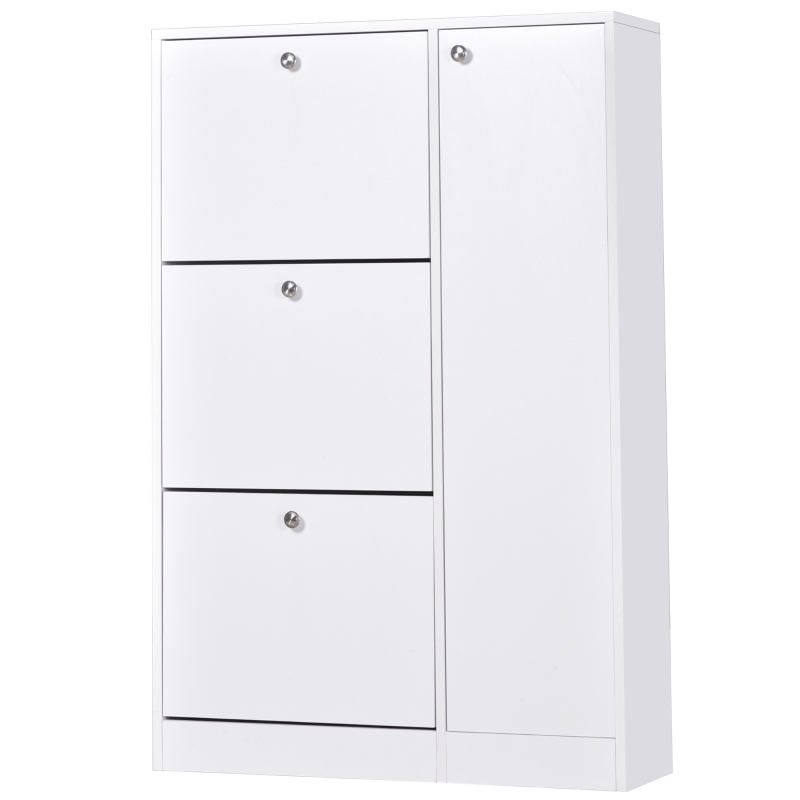 HOMCOM Wooden Shoe Rack Modern Storage Cabinet Cupboard with 4 Doors Hallway Furniture (Black)