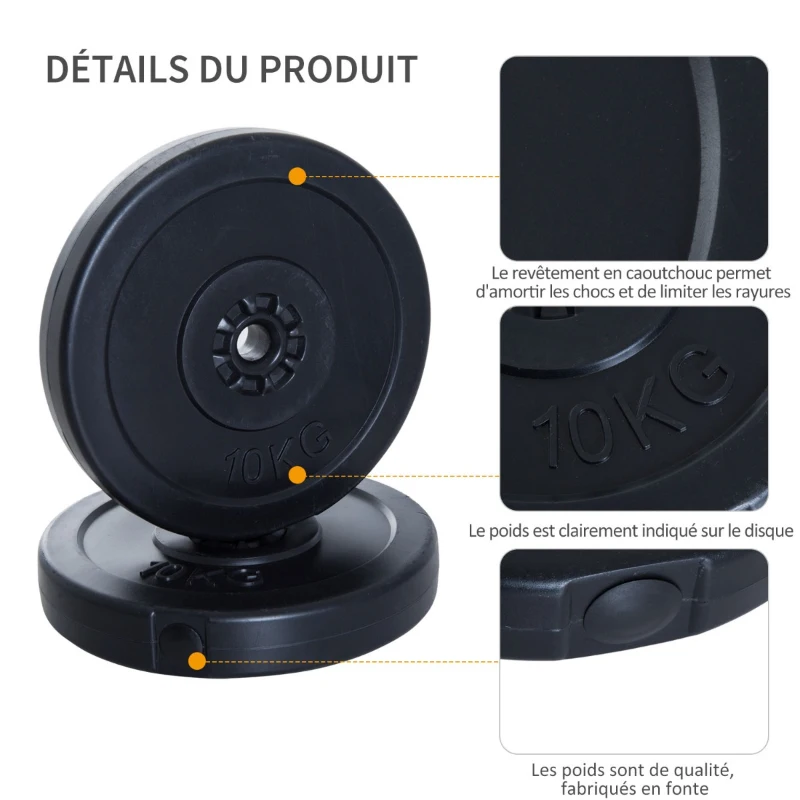 Disques de poids - lot de 4 disques d'haltère - poids total 30 Kg - HDPE noir