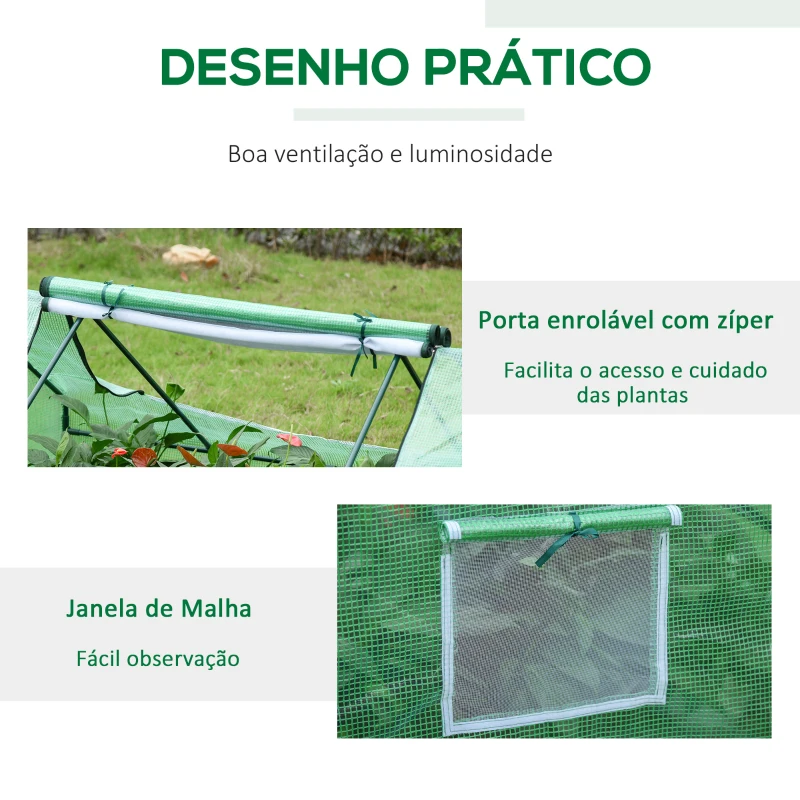 Outsunny Estufa para Terraço Jardim 180x140x80cm Estufa de Aço e Plástico com Porta e Janelas Enroláveis para Cultivo de Plantas Verduras Flores Verde
