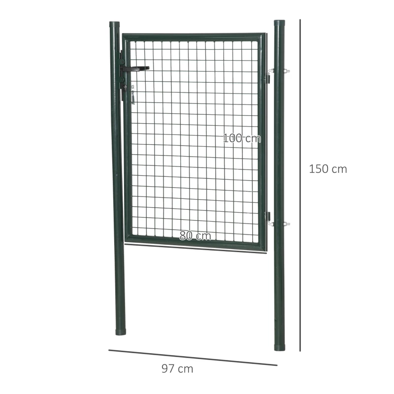 HOMCOM Porta para Vedação de Jardim de Aço com Maçaneta de Fechadura e 3 Chaves Porta de Vedação para Exterior Pátio Terraço 97x150cm Verde