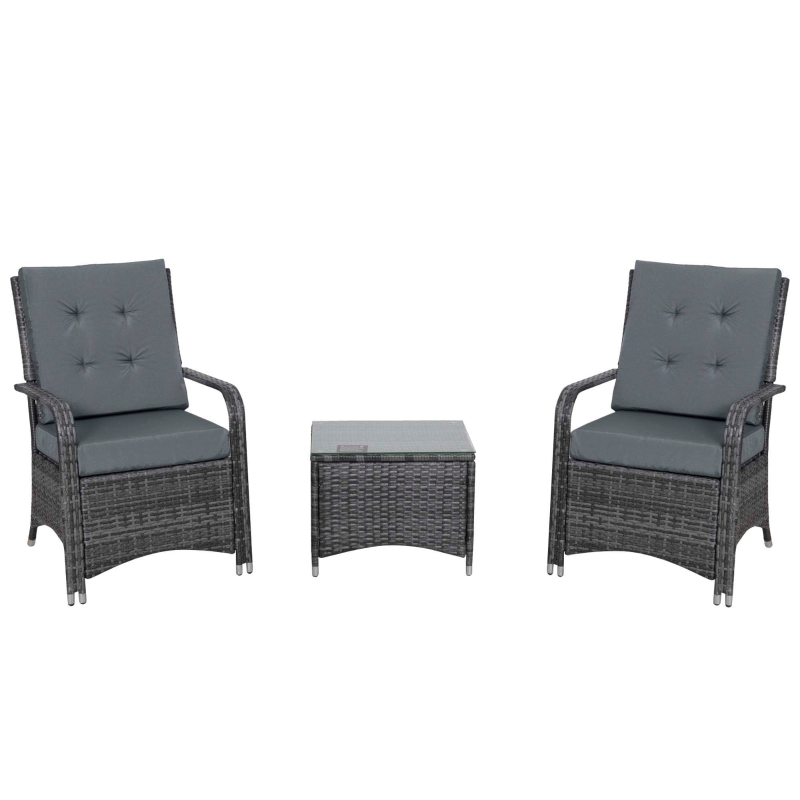 Outsunny 2-Seater Rattan Table Chair Bistro Garden Furniture Set Wicker Table Outdoor Patio