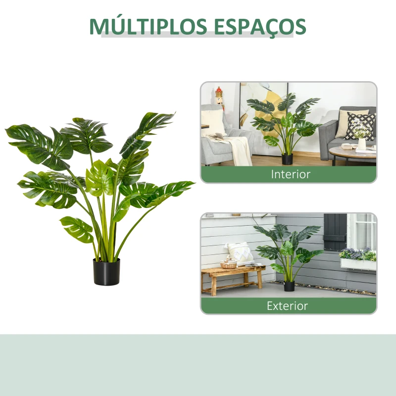 HOMCOM Planta Artificial Costela de Adão no Vaso 110cm de Altura Planta Artificial Tropical Decorativa com 11 Folhas para Casa Sala de Estar Dormitório Verde