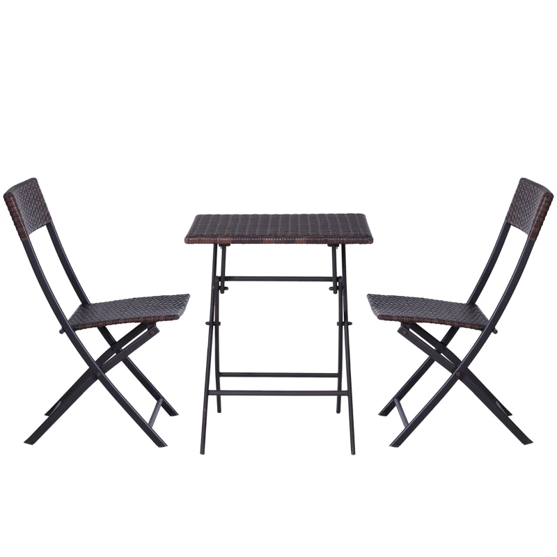 Outsunny 2-Seater Rattan Bistro Set: 1 x table, 2 x chairs-Brown