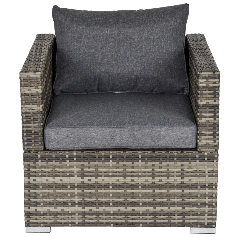 Outsunny Single Seater Rattan Chair Sofa with Padded Cushions, All-Weather PE Wicker Weave Garden Armchair with Armrests, Dark Grey