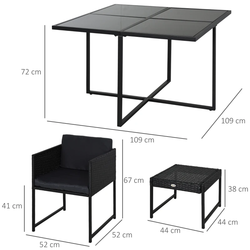 Outsunny 9 PCs Rattan Dining Cube Set Outdoor Patio Furniture PE Rattan Wicker Dining Set w/ 4 Armchair,4 Foot Stool,Grey Cushion
