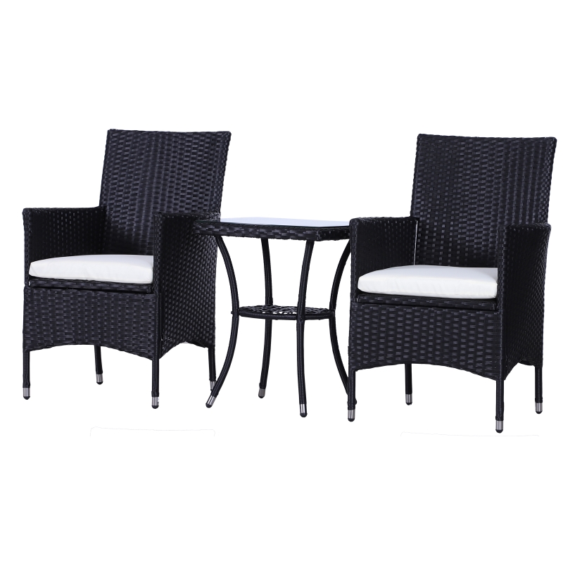 Outsunny 2 Seat Twin Rattan Bistro Chair and Table Set Black