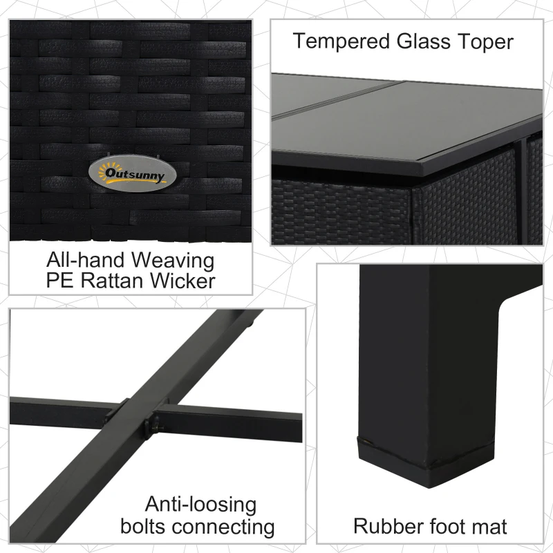 Outsunny 9 PCs Rattan Dining Cube Set Outdoor Patio Furniture PE Rattan Wicker Dining Set w/ 4 Armchair,4 Foot Stool,Grey Cushion