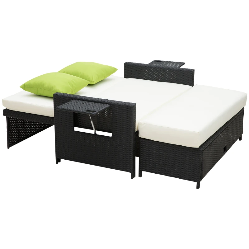 Outsunny Rattan 2-Seater Sofa Sun Lounger Bed-Black