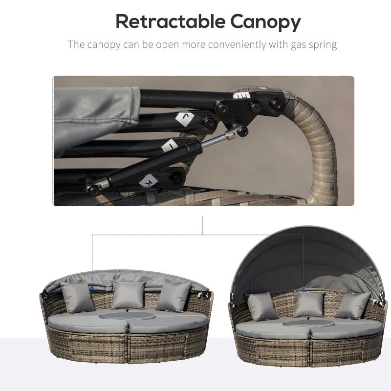 Outsunny Five-Piece Rattan Garden Bed, with Canopy - Mixed Grey