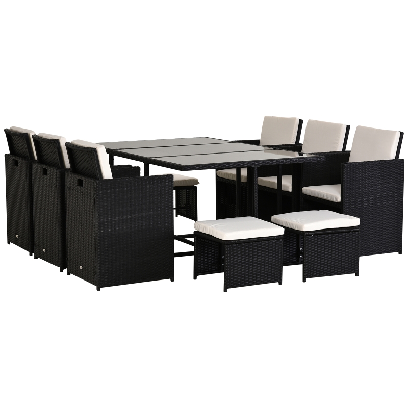 Outsunny Cube Outdoor Dining Set 11 Pc Black Garden Rattan Furniture Patio Table Weave Wicker 10 Seater Stool Conservatory Chairs Aosom Uk Outsunny Cube Outdoor Dining Set 11 Pc, Black And White Patio Furniture Canada