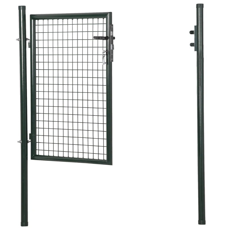 HOMCOM Porta para Vedação de Jardim de Aço com Maçaneta de Fechadura e 3 Chaves Porta de Vedação para Exterior Pátio Terraço 97x150cm Verde