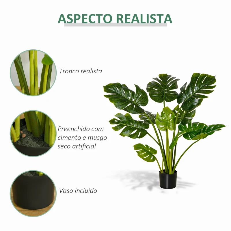 HOMCOM Planta Artificial Costela de Adão no Vaso 110cm de Altura Planta Artificial Tropical Decorativa com 11 Folhas para Casa Sala de Estar Dormitório Verde