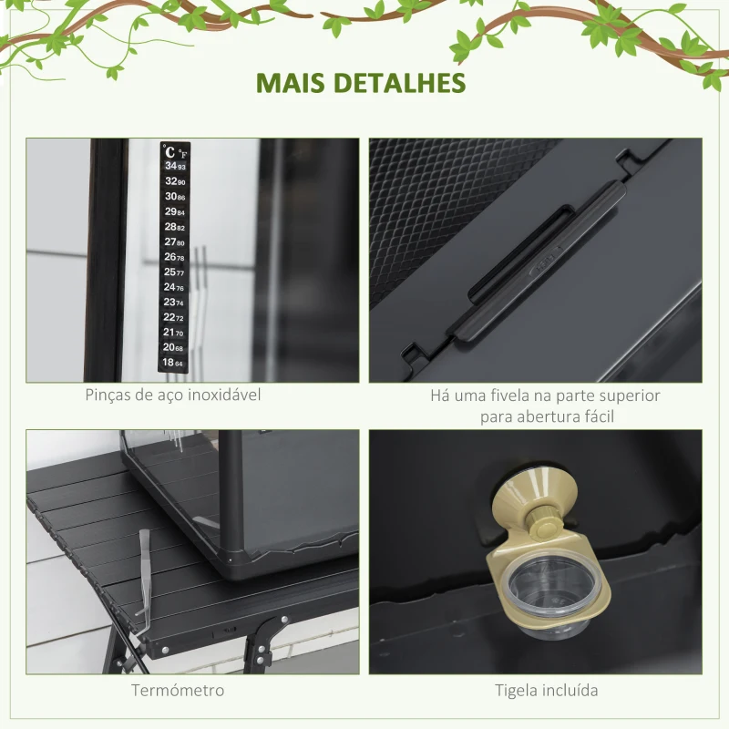 PawHut Terrário para Reptéis Terrário para Insetos de Acrílico com Comedouro Termômetro 2 Suportes para Lâmpada E27 e Interruptor para Largato Camaleão 60x40x40,5cm Preto