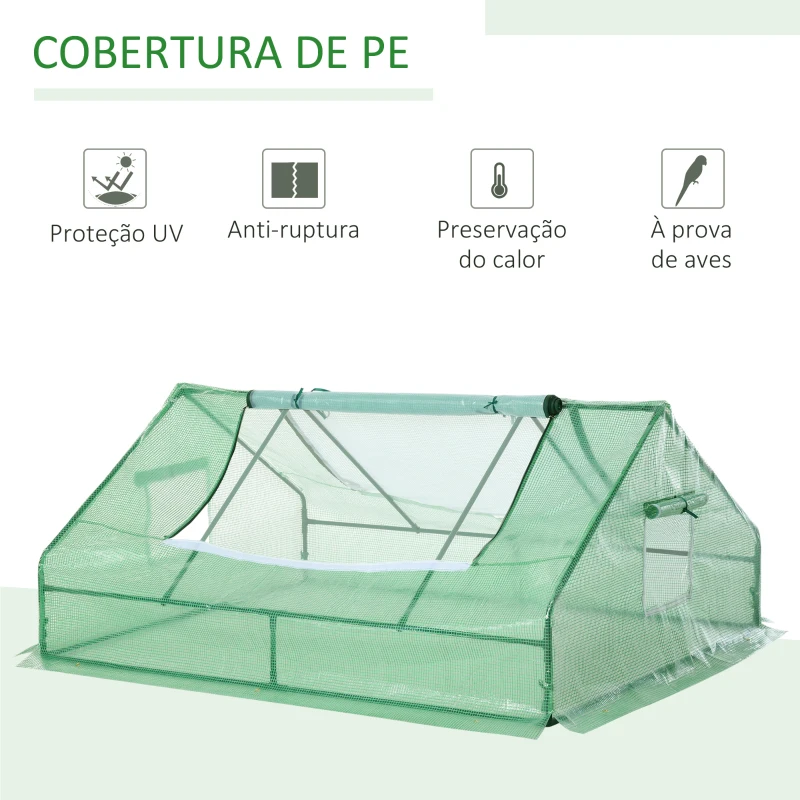 Outsunny Estufa para Terraço Jardim 180x140x80cm Estufa de Aço e Plástico com Porta e Janelas Enroláveis para Cultivo de Plantas Verduras Flores Verde