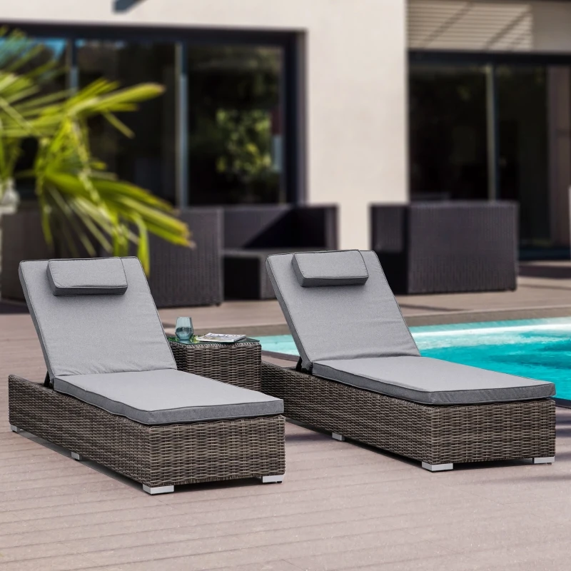 Outsunny 2 Seater Adjustable PE Rattan Wicker Lounge Set Half-Round Wicker Recliner Bed