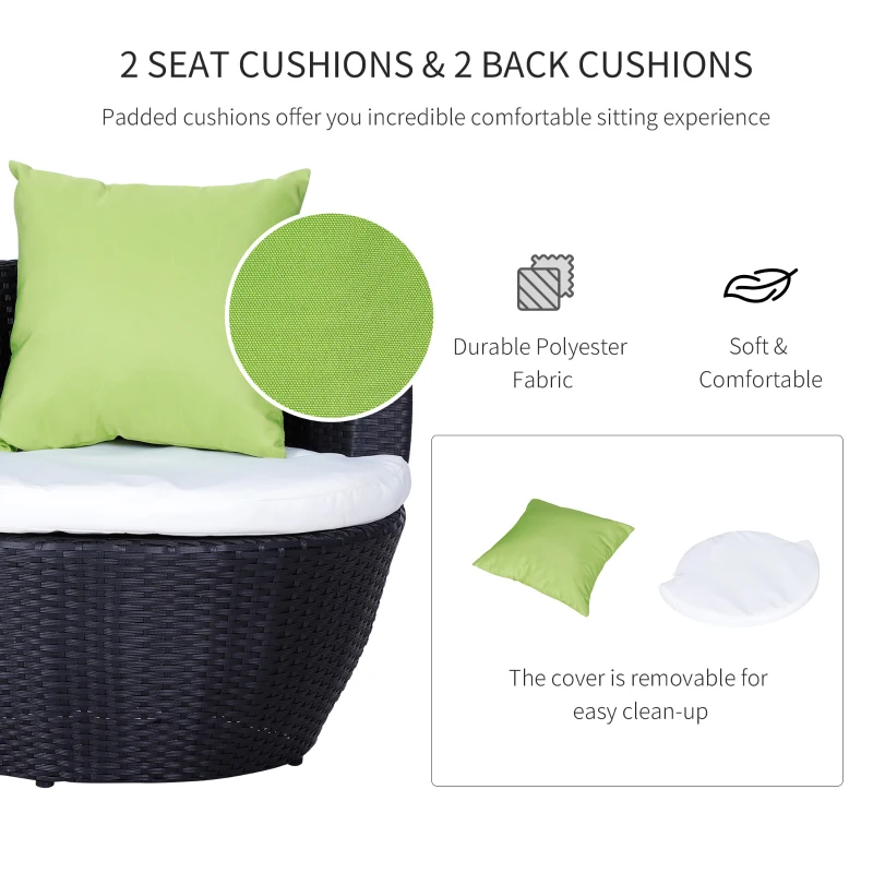 Outsunny 3-Piece Outdoor Rattan Bistro Set, Patio Wicker Balcony Furniture, Assembled Conservatory Vase Chair Stackable Furniture Set with Cushions, Black