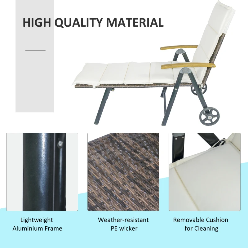 Outsunny Outdoor Rattan Wicker Sun Lounger Adjustable Backrest Foldable Chaise Lounge Relaxer Patio, Deck, Poolside