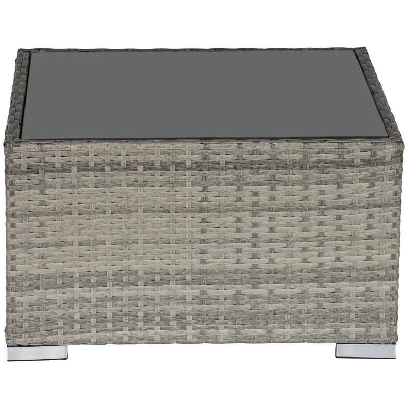 Outsunny Square PE Wicker Rattan Table, with Glass Top - Light Grey