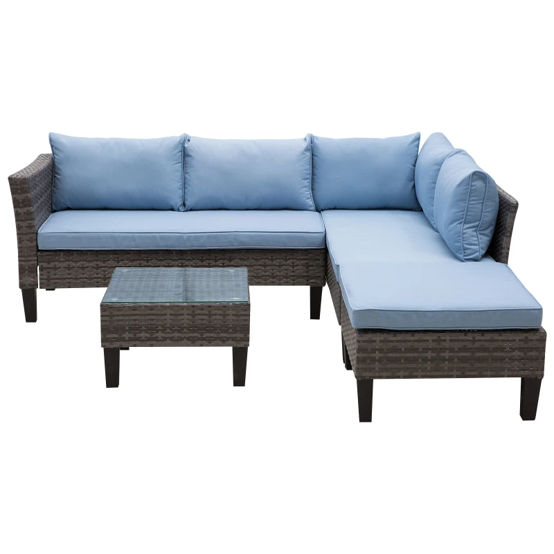 Outsunny 4-Seater Outdoor Garden PE Rattan Furniture Set Blue