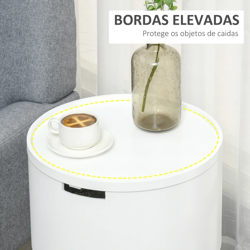 HOMCOM Mesa de Apoio com Tampa Removível Espaço de Armazenamento e Pés de Madeira Ø38x63cm Branco