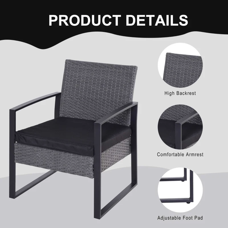 Outsunny 2 Seater Rattan Patio Set W/ Cushions-Grey/Black