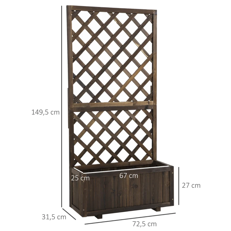 Outsunny skrzynka na rośliny z kratką skrzynka na kwiaty skrzynka z kratką pergola dla roślin pnących ogród drewno kolor węglowy 72,5 x 31,5 x 149,5 cm