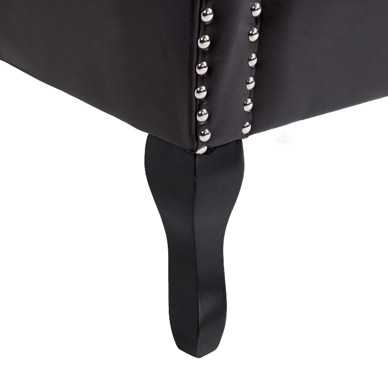 HOMCOM Antique High Back Chair PU Leather Seat Chesterfield Type Armchair Queen Anne Fireside Chair w/ Cushion (Brown)