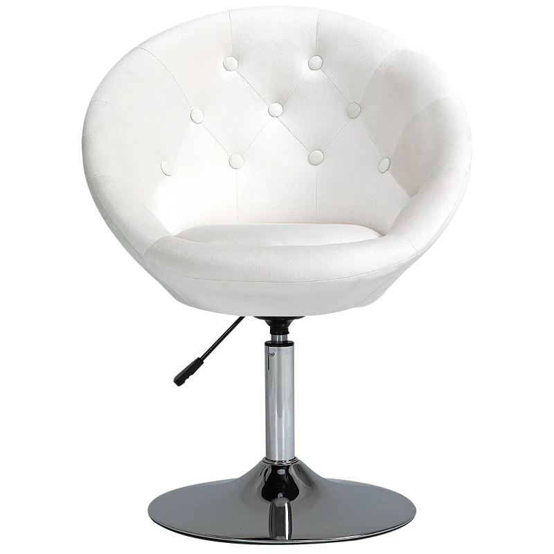 HOMCOM Modern Leisure Chair Round Tufted Accent Chair Vanity Stool Height Adjustable Counter Chair with Swivel Seat for Pub, Living Room, White