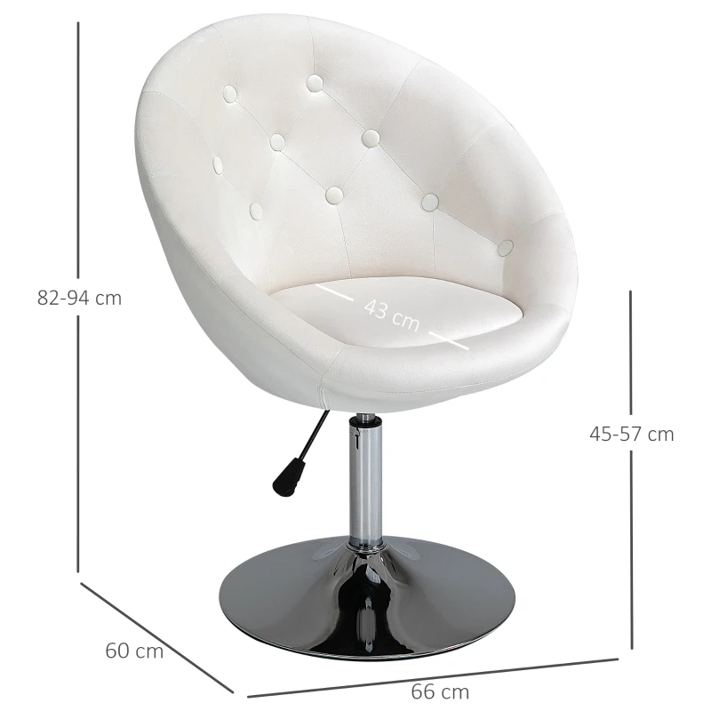 HOMCOM Modern Leisure Chair Round Tufted Accent Chair Vanity Stool Height Adjustable Counter Chair with Swivel Seat for Pub, Living Room, White