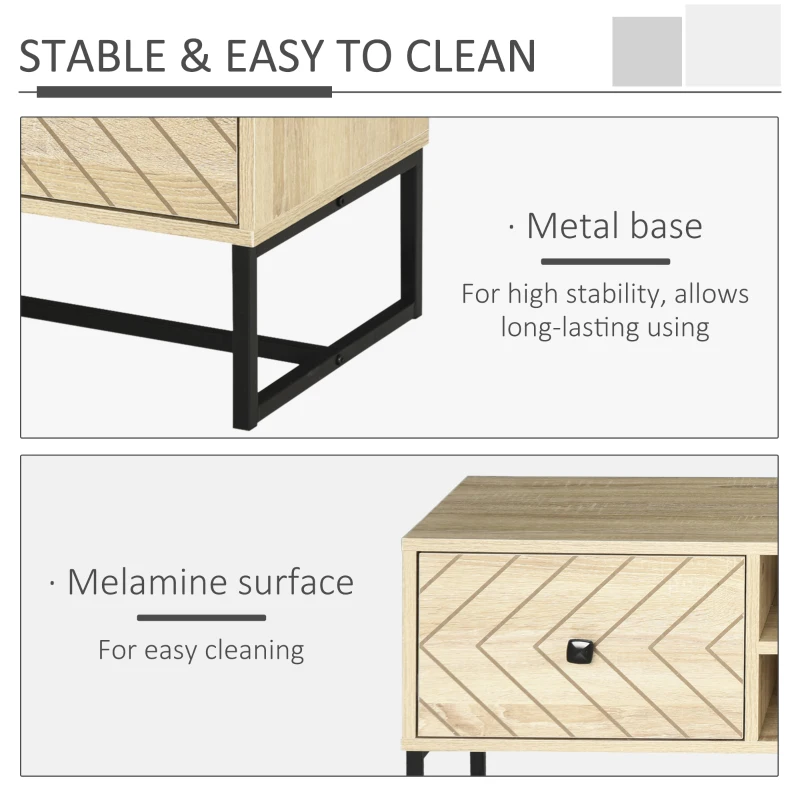 HOMCOM TV Stand Cabinet, Console Unit with 2 Drawers and Storage Shelves for 32 to 65 inches Flat Screen, Steel Frame for Living Room, Entertainment Room