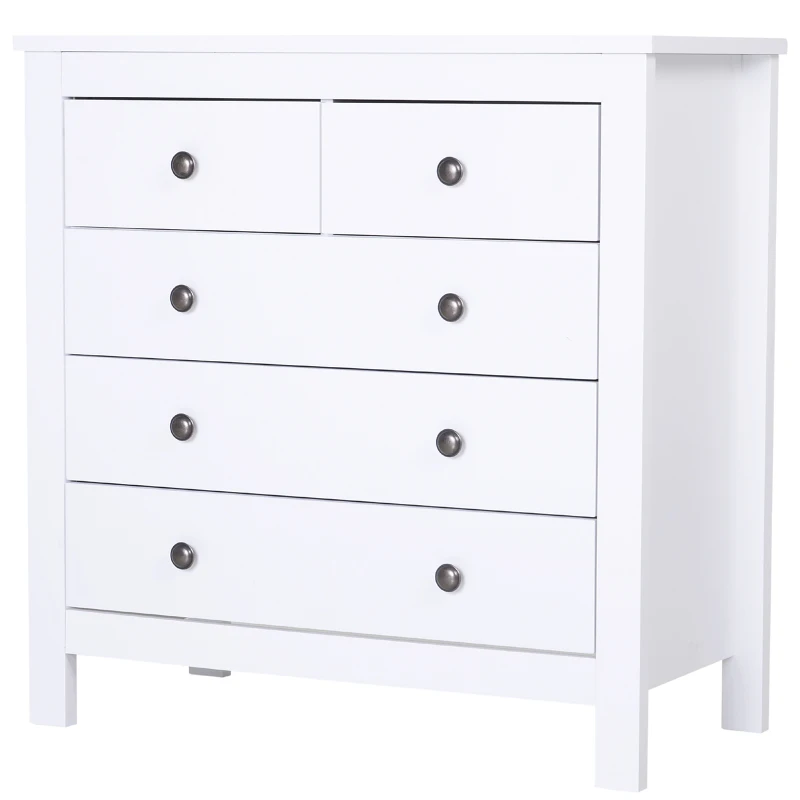 HOMCOM Modern Chest of Drawers, 5 Drawer Storage Cabinet with Metal Handles and Runners for Bedroom, White