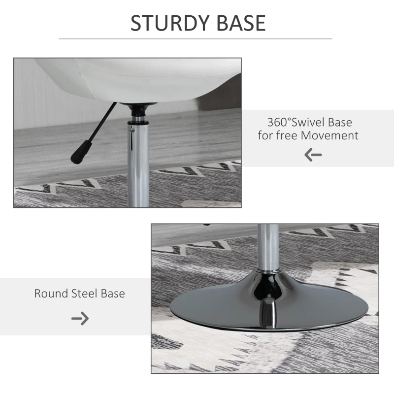 HOMCOM Modern Leisure Chair Round Tufted Accent Chair Vanity Stool Height Adjustable Counter Chair with Swivel Seat for Pub, Living Room, White