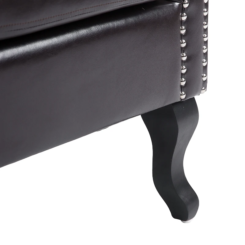 HOMCOM Antique High Back Chair PU Leather Seat Chesterfield Type Armchair Queen Anne Fireside Chair w/ Cushion (Brown)