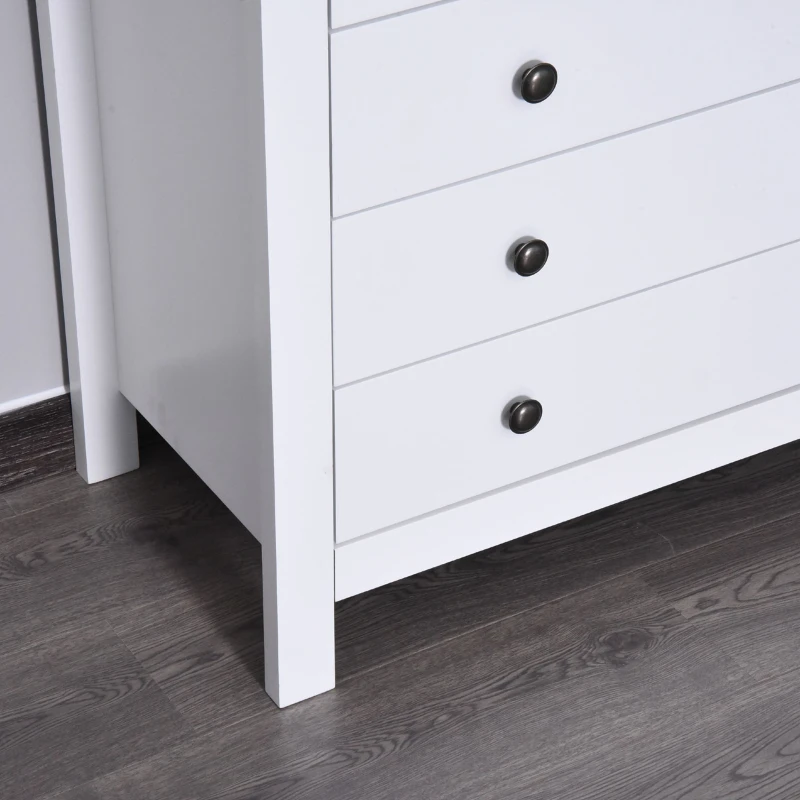 HOMCOM Modern Chest of Drawers, 5 Drawer Storage Cabinet with Metal Handles and Runners for Bedroom, White