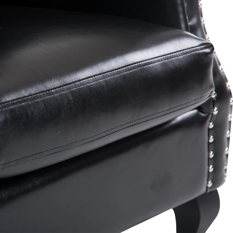 HOMCOM Antique High Back Chair PU Leather Seat Chesterfield Type Armchair Queen Anne Fireside Chair w/ Cushion (Black)