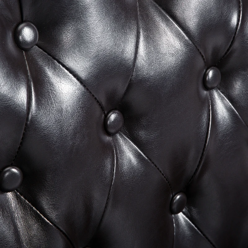 HOMCOM Antique High Back Chair PU Leather Seat Chesterfield Type Armchair Queen Anne Fireside Chair w/ Cushion (Brown)