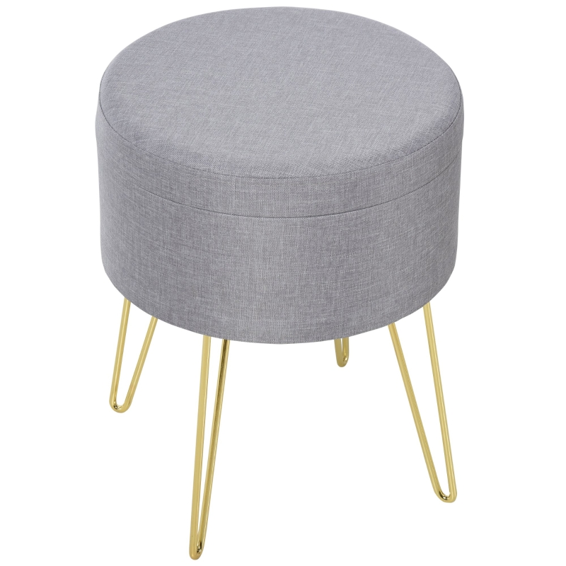 Homcom Polyester Upholstered Round Ottoman Footstool Grey Gold Aosom Uk Homcom Polyester Upholstered Round, Small Round Footstool The Range
