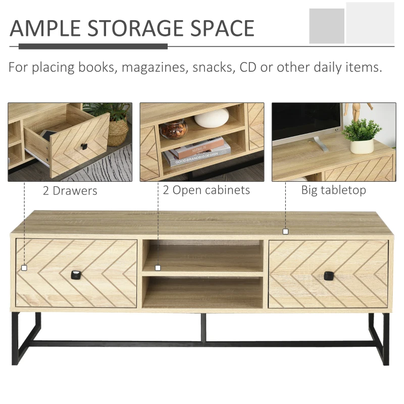 HOMCOM TV Stand Cabinet, Console Unit with 2 Drawers and Storage Shelves for 32 to 65 inches Flat Screen, Steel Frame for Living Room, Entertainment Room