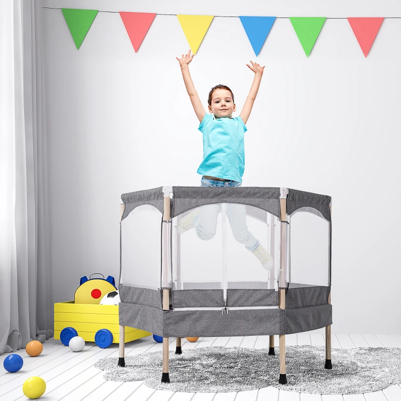 HOMCOM Trampoline Enfant dim. 126L x 109l x 98H cm Filet de sécurité Porte zipée Couvre-Ressorts Inclus Gris