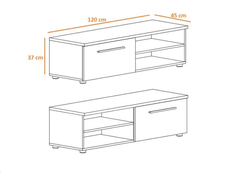 Homemania Mobile TV Santiago W120xD45xH37 cm Bianco, Nero Lucido