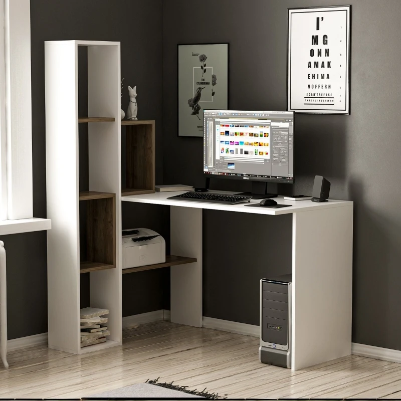 Homemania Scrivania Juliet W120xD90xH152 cm Bianco, Noce