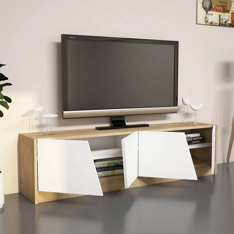Homemania Mobile TV Gold W150xD30xH40 cm Rovere, Bianco