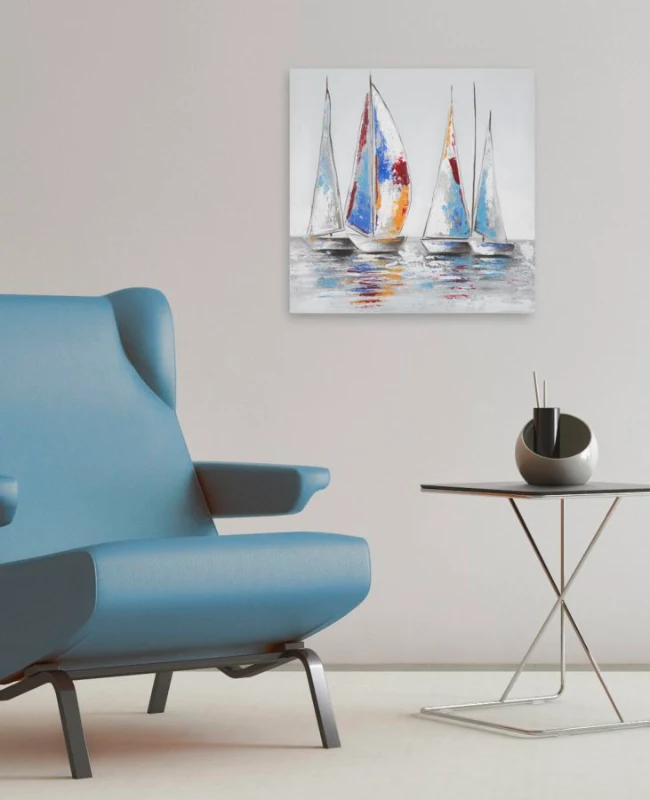 Dipinto Su Tela Barche A Vela -A- Cm 60X3X60