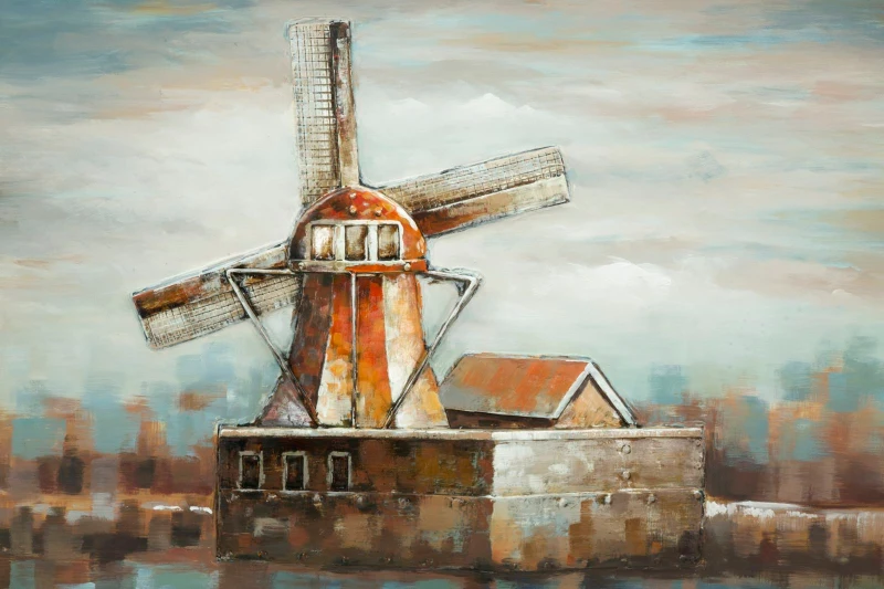 Dipinto Su Tela Mulino A Vento Cm 120X3.7X80